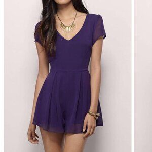Tobi Elegant Purple Short Sleeve Romper - Chiffon Overlay